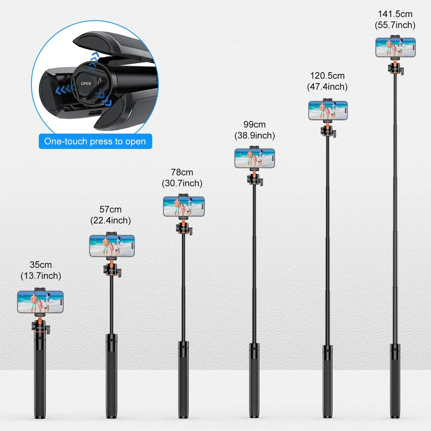 PULUZ 1.4m Phone Selfie Stick Tripod Vlog Live Streaming Holder with Phone Clip for iPhone/ Samsung/ Huawei & Cameras Tripod