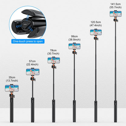 PULUZ 1.4m Phone Selfie Stick Tripod Vlog Live Streaming Holder with Phone Clip for iPhone/ Samsung/ Huawei & Cameras Tripod