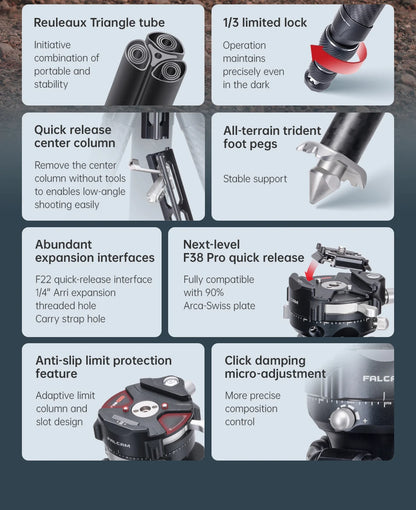 Ulanzi Falcam TreeRoot Quick Lock Travel Tripod M40 High Modulus Carbon Fiber with F38 Pro Quick Release Maximum Height 1552mm