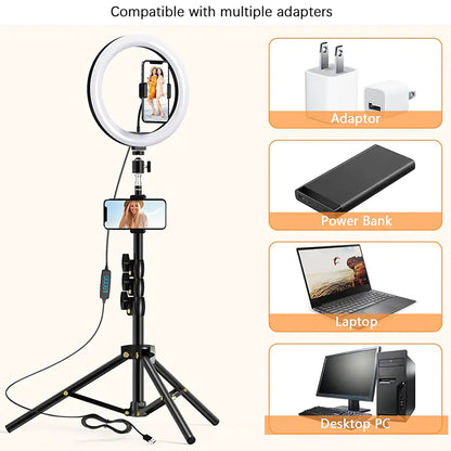 10.2" Dimmable Selfie Ring Light with Tripod & Phone Holders