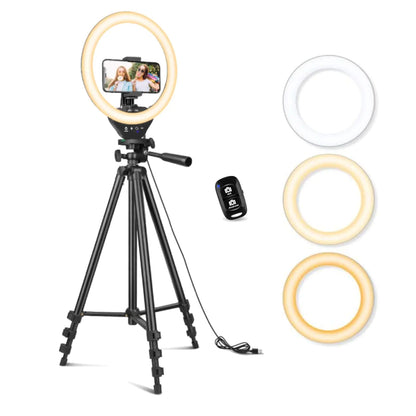Sensyne 10 Ring Light with 50 Extendable Tripod Stand LED Circle Lights with Phone Holder for Live Stream/Makeup/YouTube Video/TikTok Compatible with All Phones