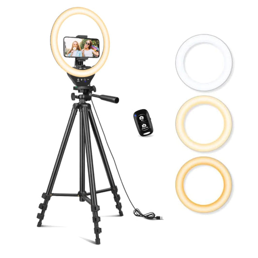 Sensyne 10 Ring Light with 50 Extendable Tripod Stand LED Circle Lights with Phone Holder for Live Stream/Makeup/YouTube Video/TikTok Compatible with All Phones