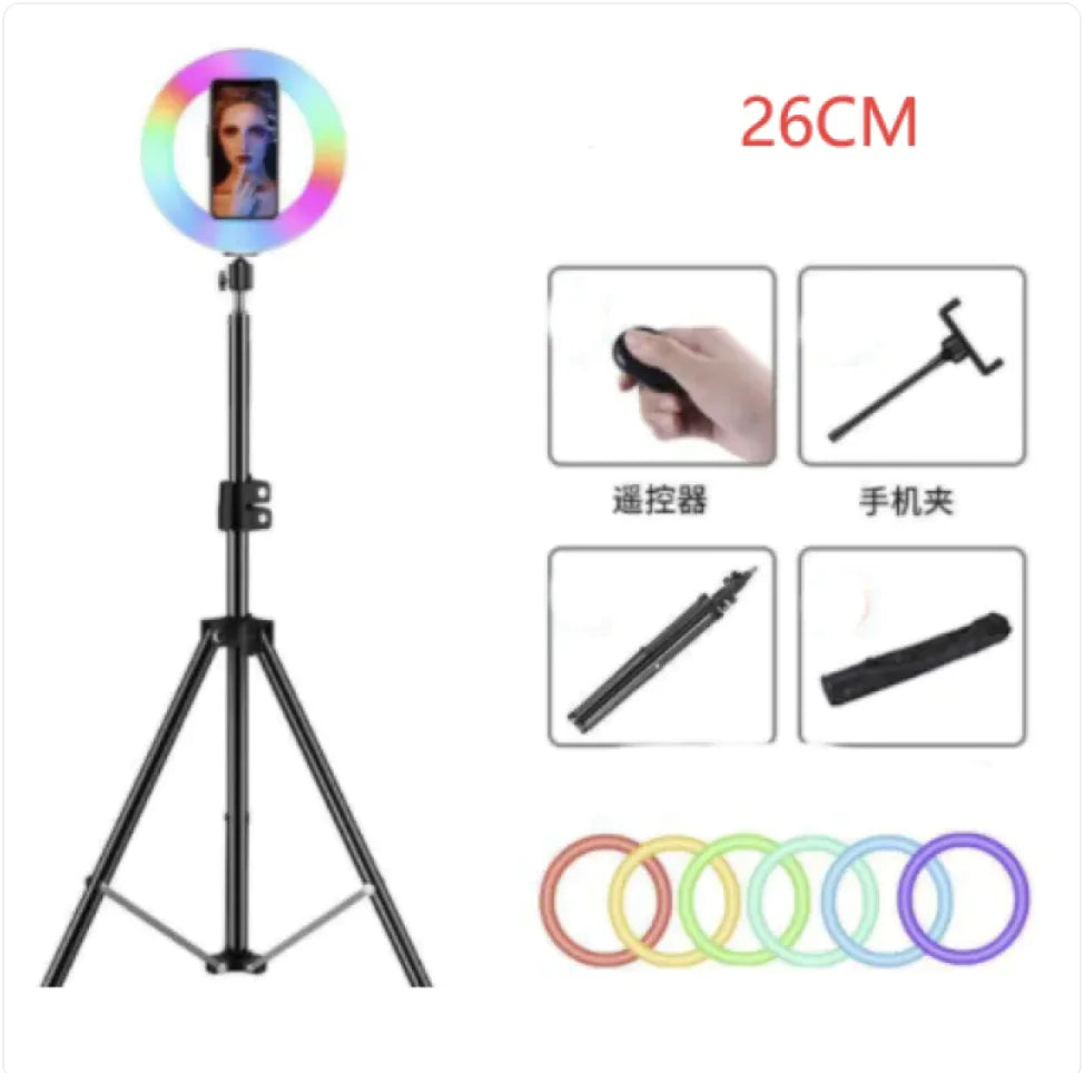 Colorful Ring Light with Makeup and Live Broadcast Stand