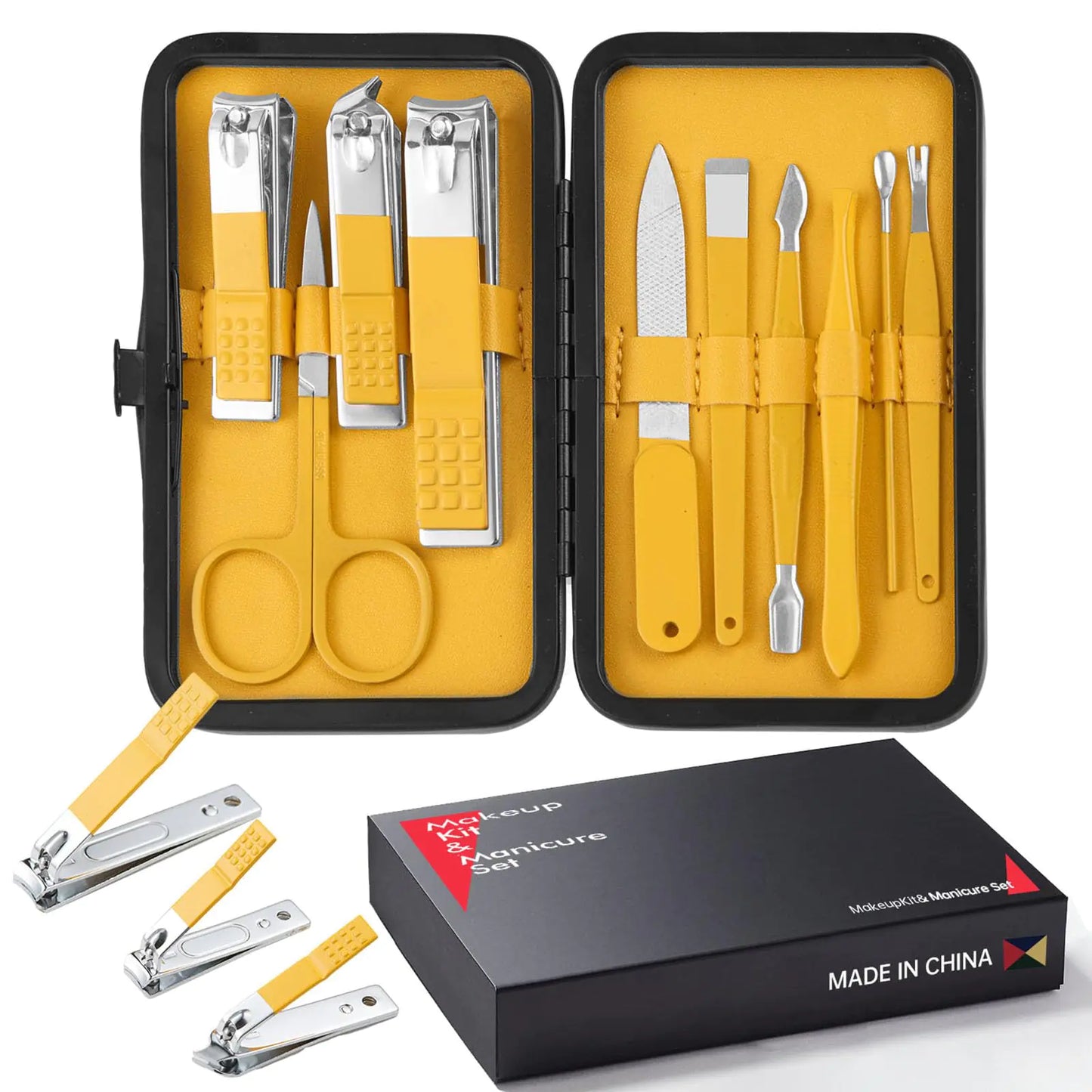 10 Piece Nail Kit Manicure Kit Nail Care Kit For Women Manicure Pedicure Set Nail Clippers Toenail Clippers Kit Professional Manicure Kit Pedicure Kit with Luxurious Travel Case - Yellow