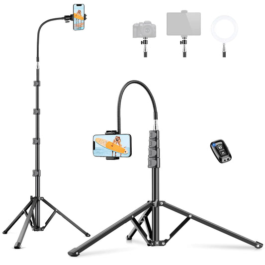 90" Phone Tripod & Gooseneck Tripod for iPhone Flexible Cellphone Tripod with Remote Phone Holder Phone Camera Stand for Recording Content Creator Essentials Compatible with iPhone Android