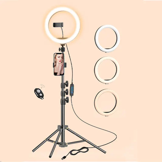 10.2" Dimmable Selfie Ring Light with Tripod & Phone Holders