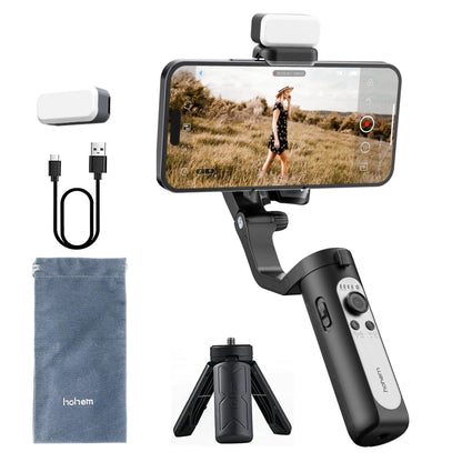 HoHem Smartphone Gimbal iSteady XE Kit 3-Axis Cell Phone Stabilizer for iPhone 14 13 Pro Max & AndroidInclude Fill LightOne-Key Inception for YoutuberVlogVideo RecordLive Stream(2023 Black Kit)