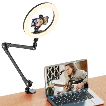 Jubor Overhead Phone Mount 10" LED Ring Light and Phone Holder for Desk Upgrade Overhead Camera Mount with Selfie Ring Light for Video Recording Live Streaming TikTok Cooking Vlog Makeup